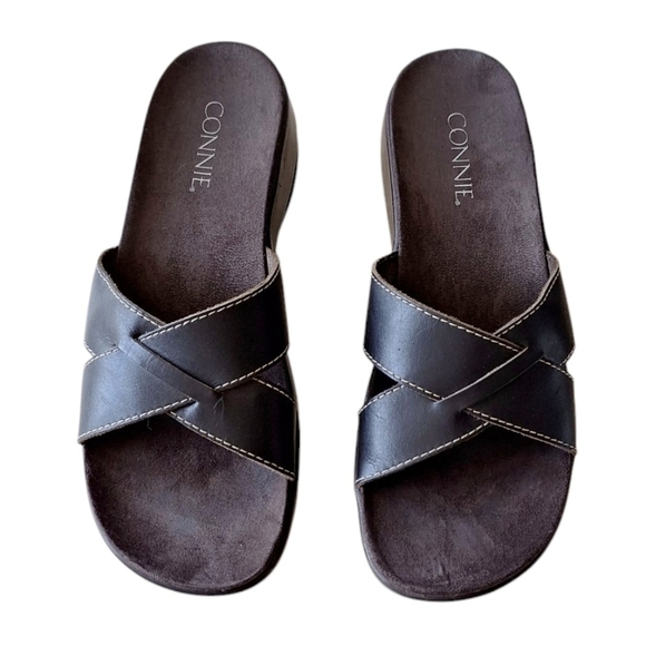 Connie Sundance Dark Brown Leather Slides Casual Hippie - Picture 2 of 8